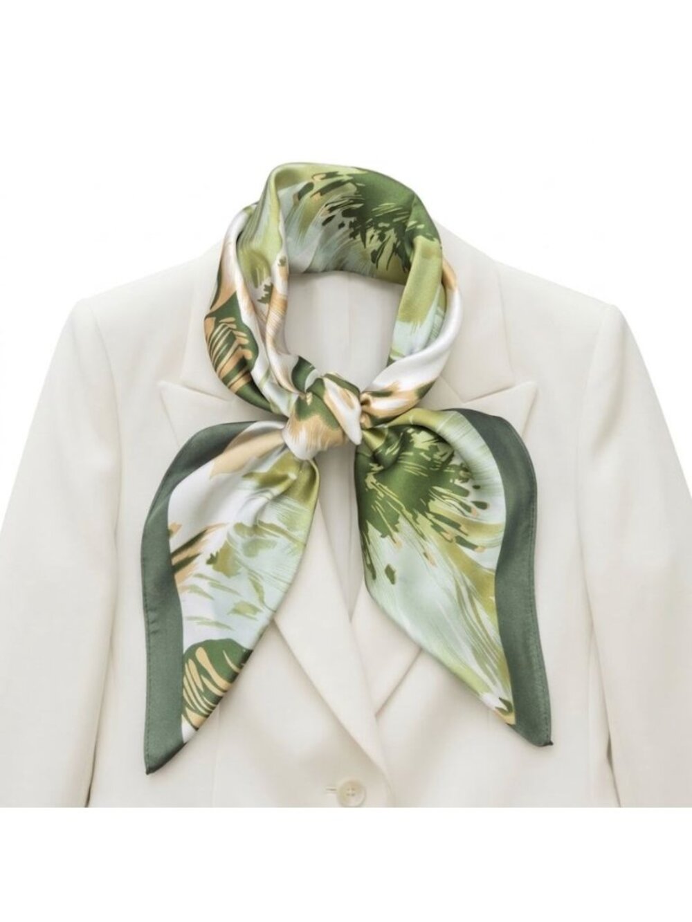 ⭐Luxury Silky Soft Square Scarf Green Beige Abstract Floral Print Shawl Wrap New